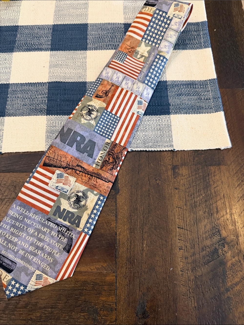 Patriotic American Flag Print Men's Tie - Red, Blue, White 100 percent silk